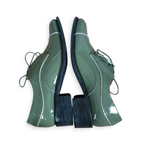 The Office of Angela Scott Ms. Neale Leather Oxfords In Sage Size EU 39.5 US 9.5 - Picture 3 of 10